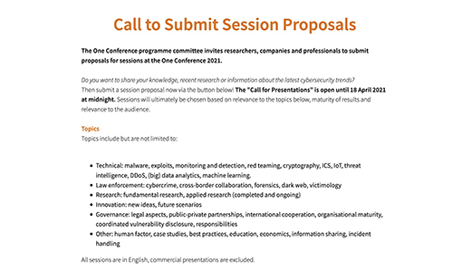 Call for presentations: One Conference
